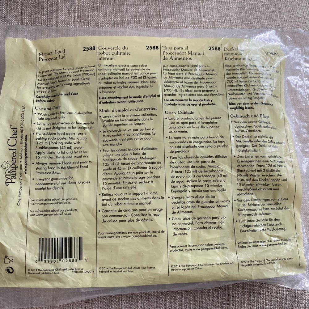 Pampered Chef White Manual Food Processor Replacement Lid 2588
